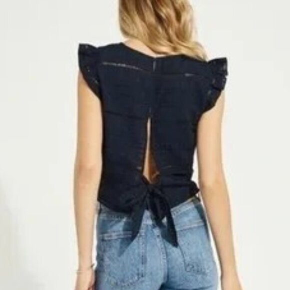 Gentle Fawn Venice Tie Back Flutter Sleeve Top Navy Blue Size XS - Picture 1 of 7